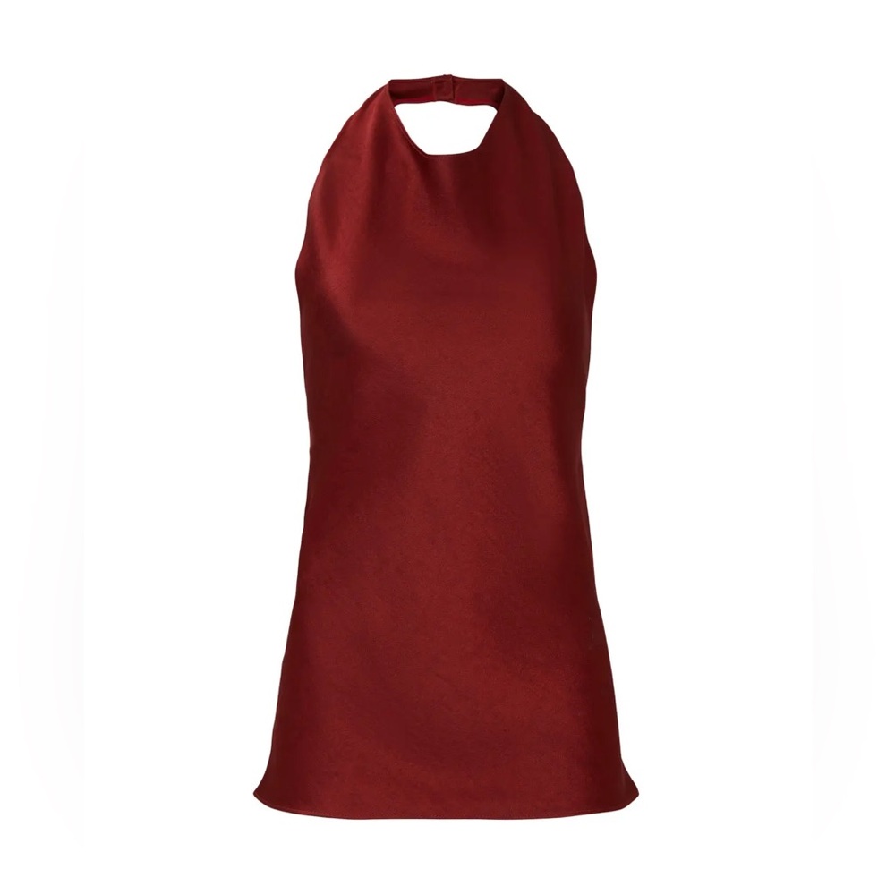 VINCE. Draped Satin Halter Blouse, Red, Medium - Picture 13 of 13